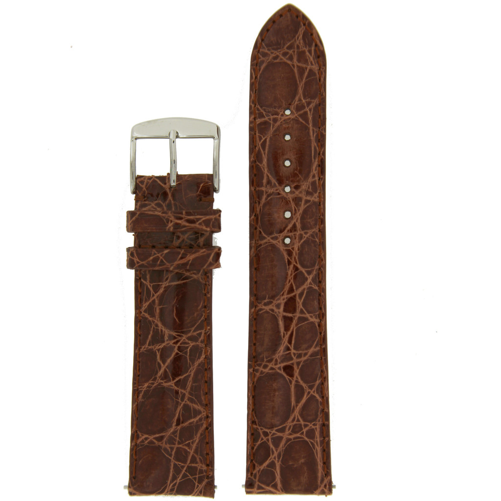 Genuine Crocodile Brown Built-In Spring Bars Padded Stitched