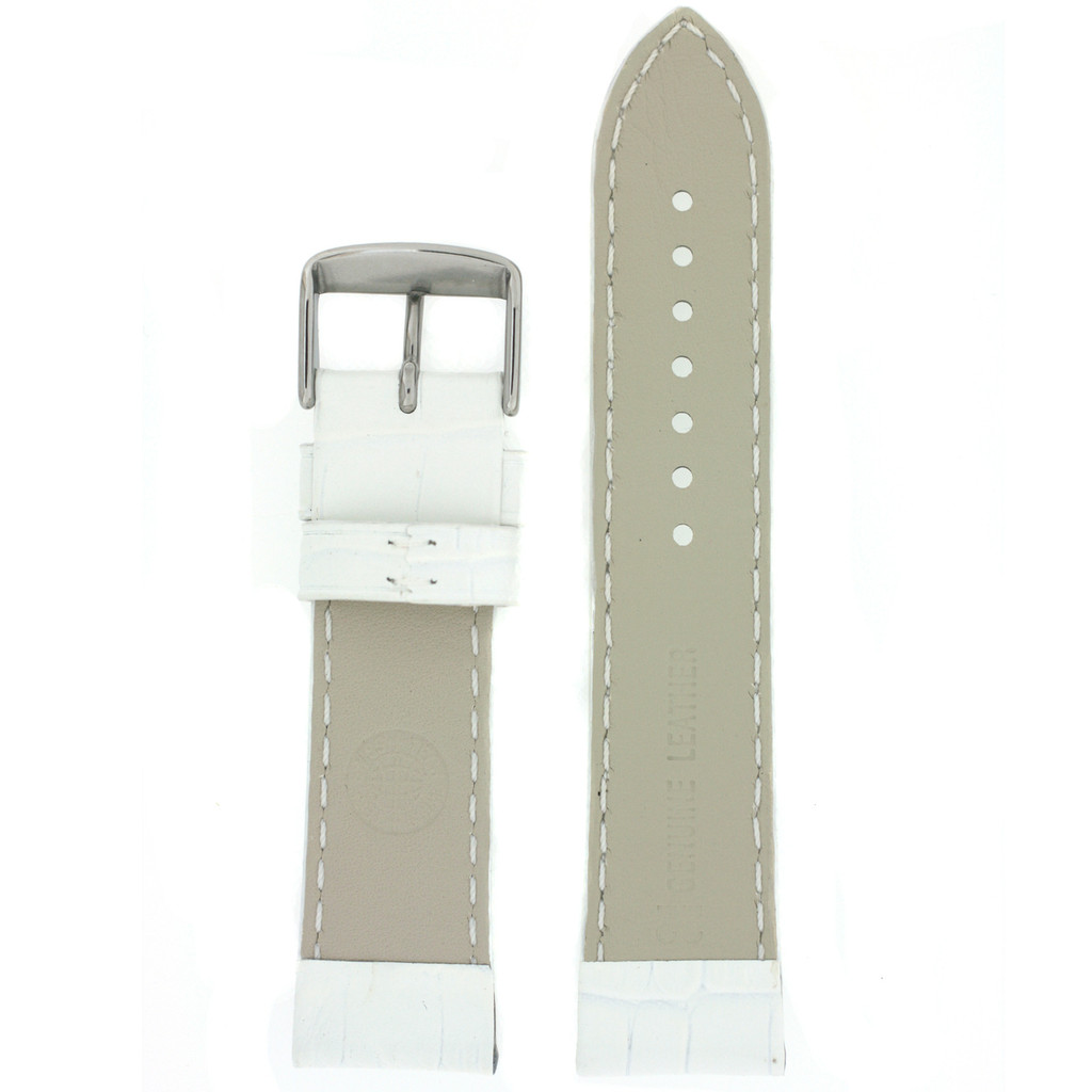 White Leather Crocodile Grain Watch Band | Traditional White Crocodile Grain Leather Watch Strap | TechSwiss LEA1820 | Lining