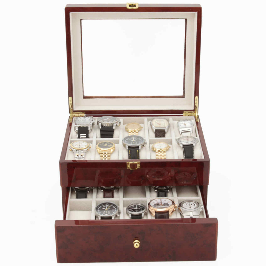 Burlwood Watch Box | TSAA31-577BUR | Top View
