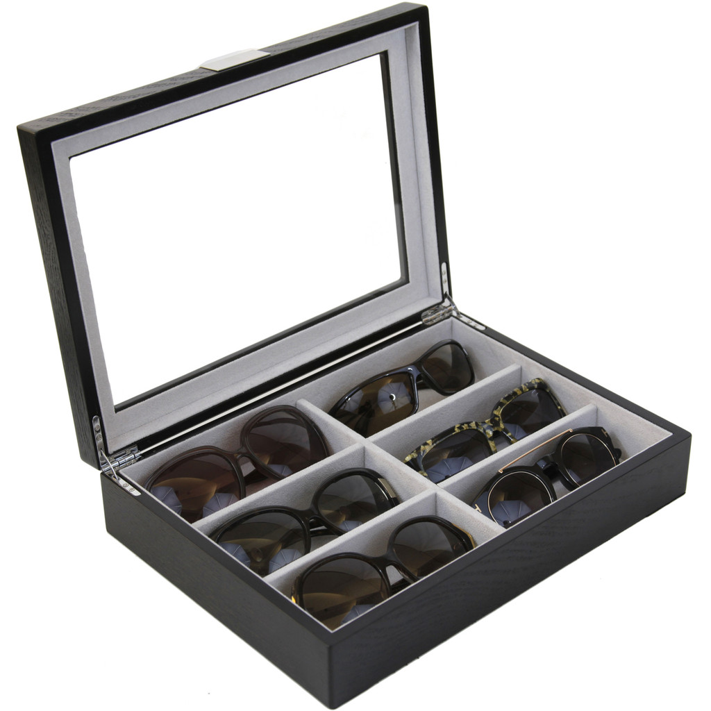 Sunglass Display Case | Wooden Eyeglass Box | Sunglass Storage | TechSwiss TSSG500ESSBK | Main