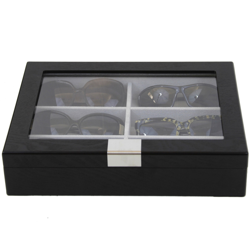 Sunglass Display Case | Wooden Eyeglass Box | Sunglass Storage | TechSwiss TSSG500ESSBK | Front