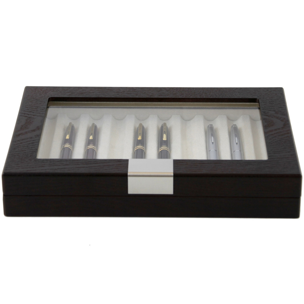 Brown Wood Fountain Pen Case | Mens Luxury Organizers | TechSwiss TSPEN400ESBRN |  Front Closed View