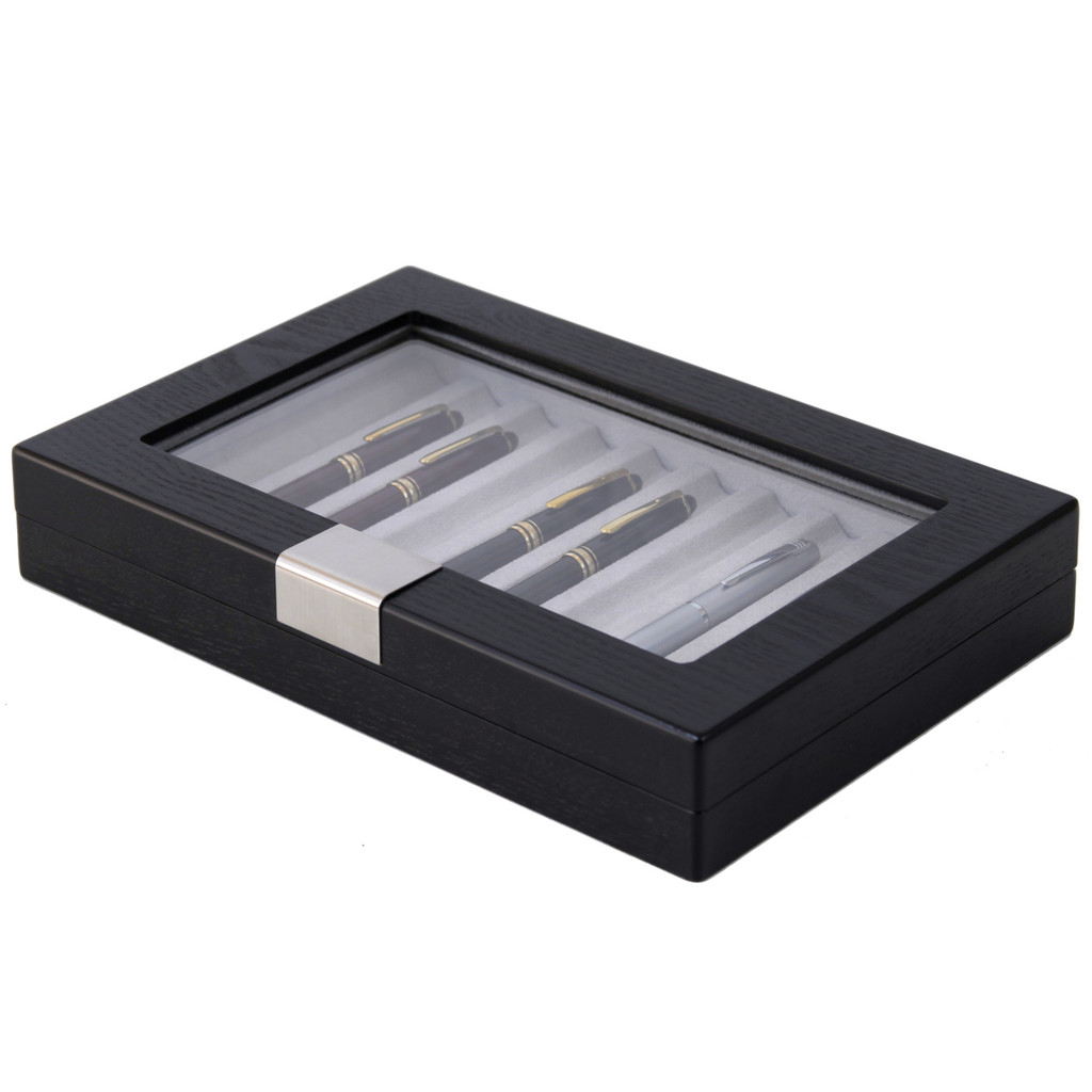 Pen Box in Black Wood Grain by TechSwiss - Side View Closed