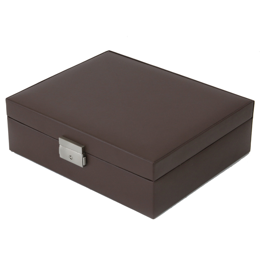 Brown Leather Storage Valet 5 Slot For Watches and Jewelry(TS5210BRN) closed angle picture