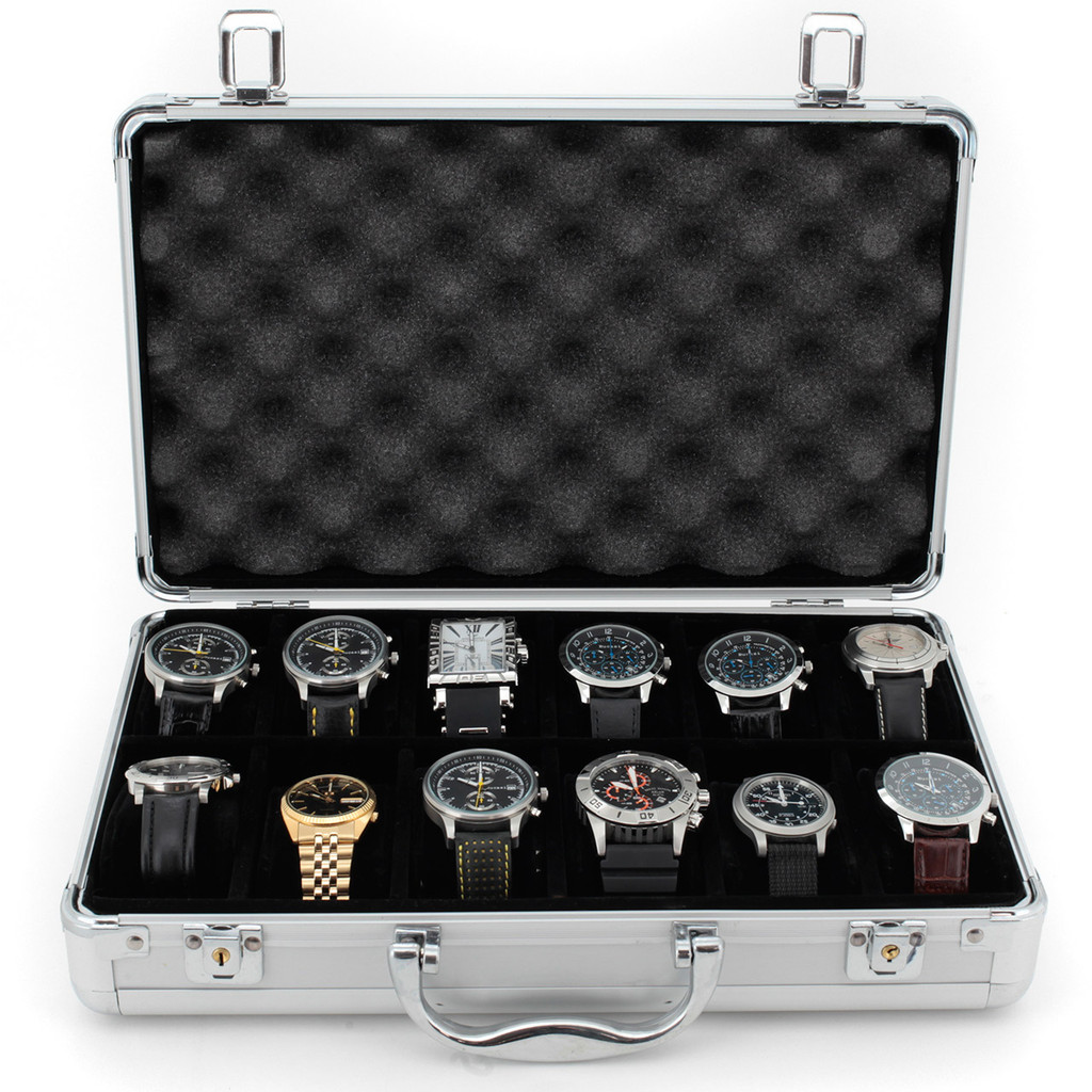 Silver Aluminium Watch Case for 12 Watches in Medium