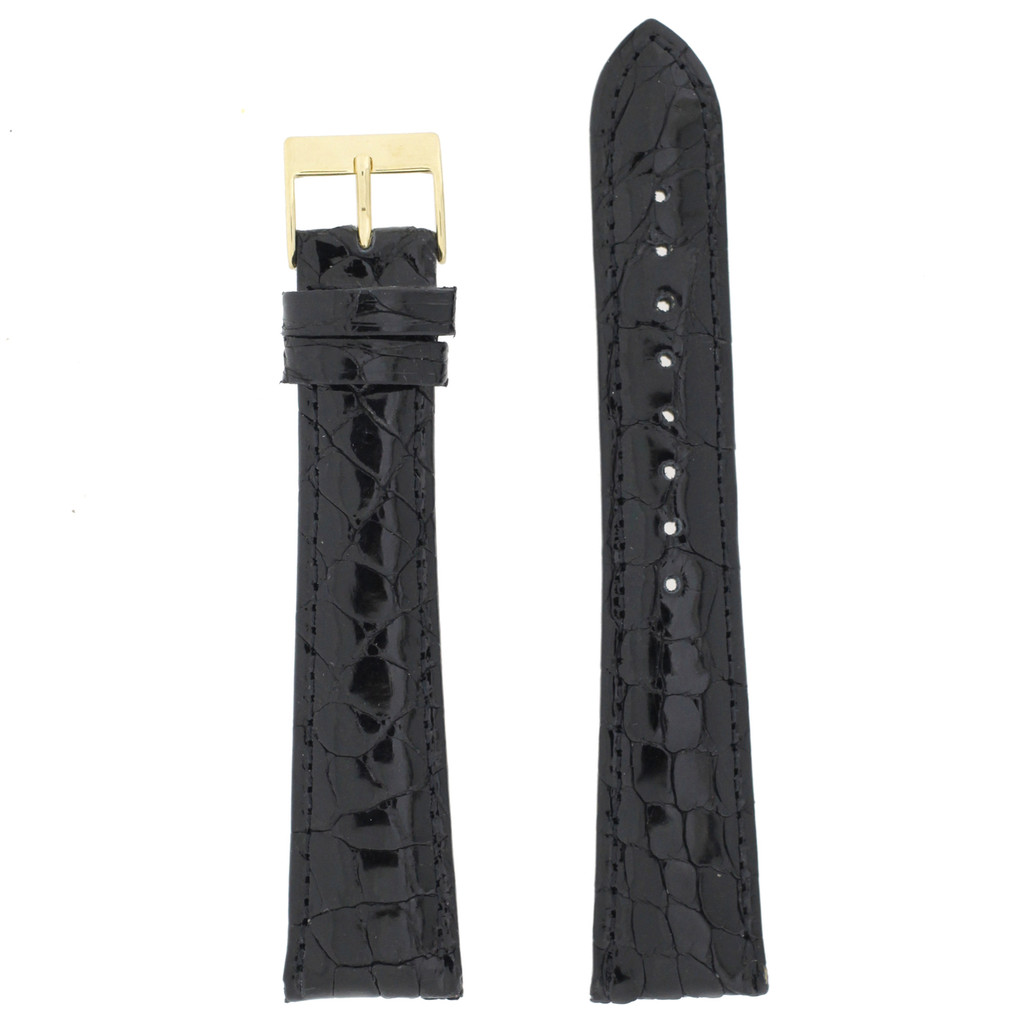 Extra Long Black Crocodile Watch Band | TechSwiss Long Patent Exotic Skin Watch Straps | TechSwiss LEA700L | Main