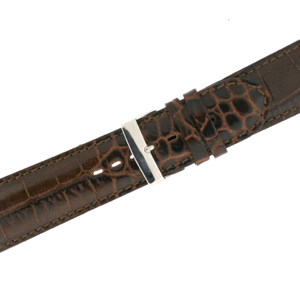 Dark Brown Crocodile Grain Leather Watch Band LEA1365