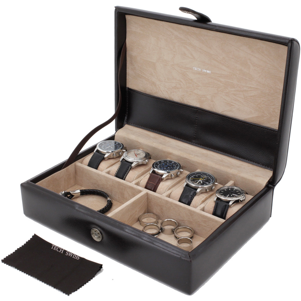 Open View Leather Watch Box TechSwiss TS8654BRN