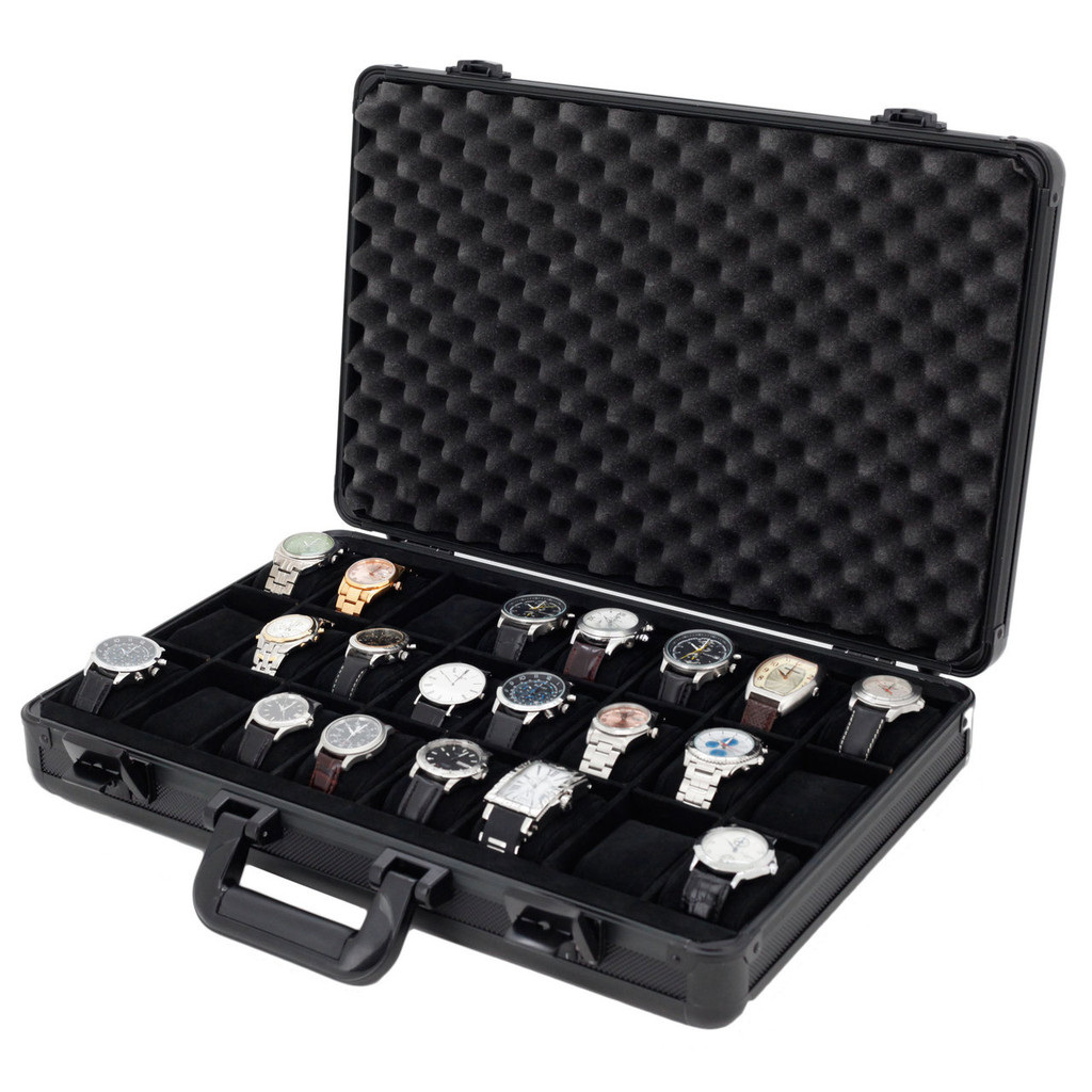 Aluminum Watch Case Black Briefcase Design For 24 Watches