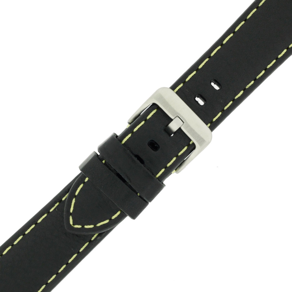 Yellow Stitching Black Padded Watch Strap | TechSwiss LEA582 | Side