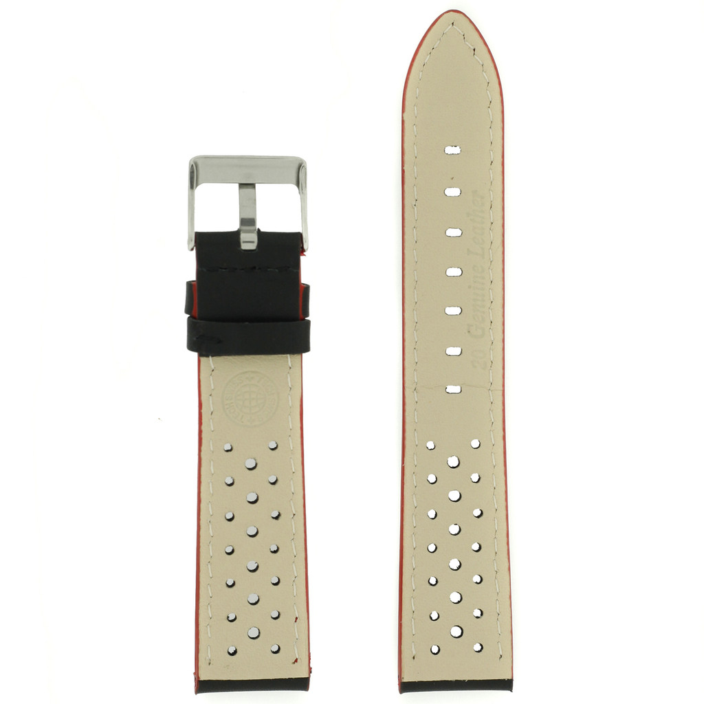 Watch Band Sport  GT Rally Racing Leather Black Red Stitching