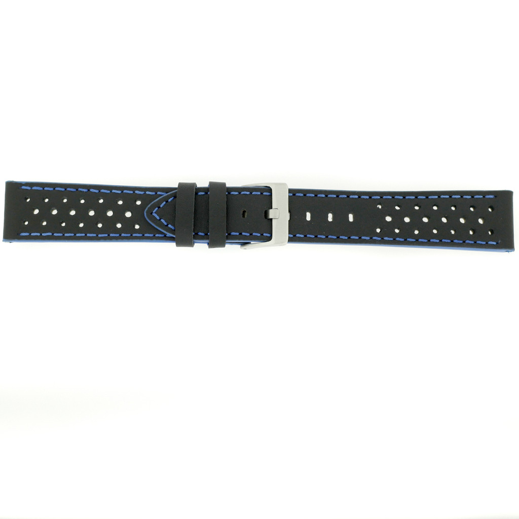 Watch Band Sport GT Racing Leather Black Blue Stitching