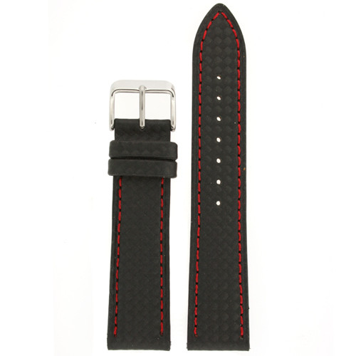 Watch Band Carbon Fiber Black Red Stitching Padded 18mm - 24mm
