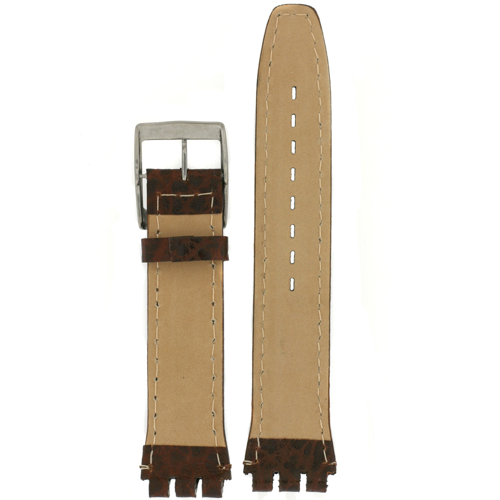 Swatch Style Leather Watch Band Brown Italian Leather 17 millimeters | TechSwiss | Rear