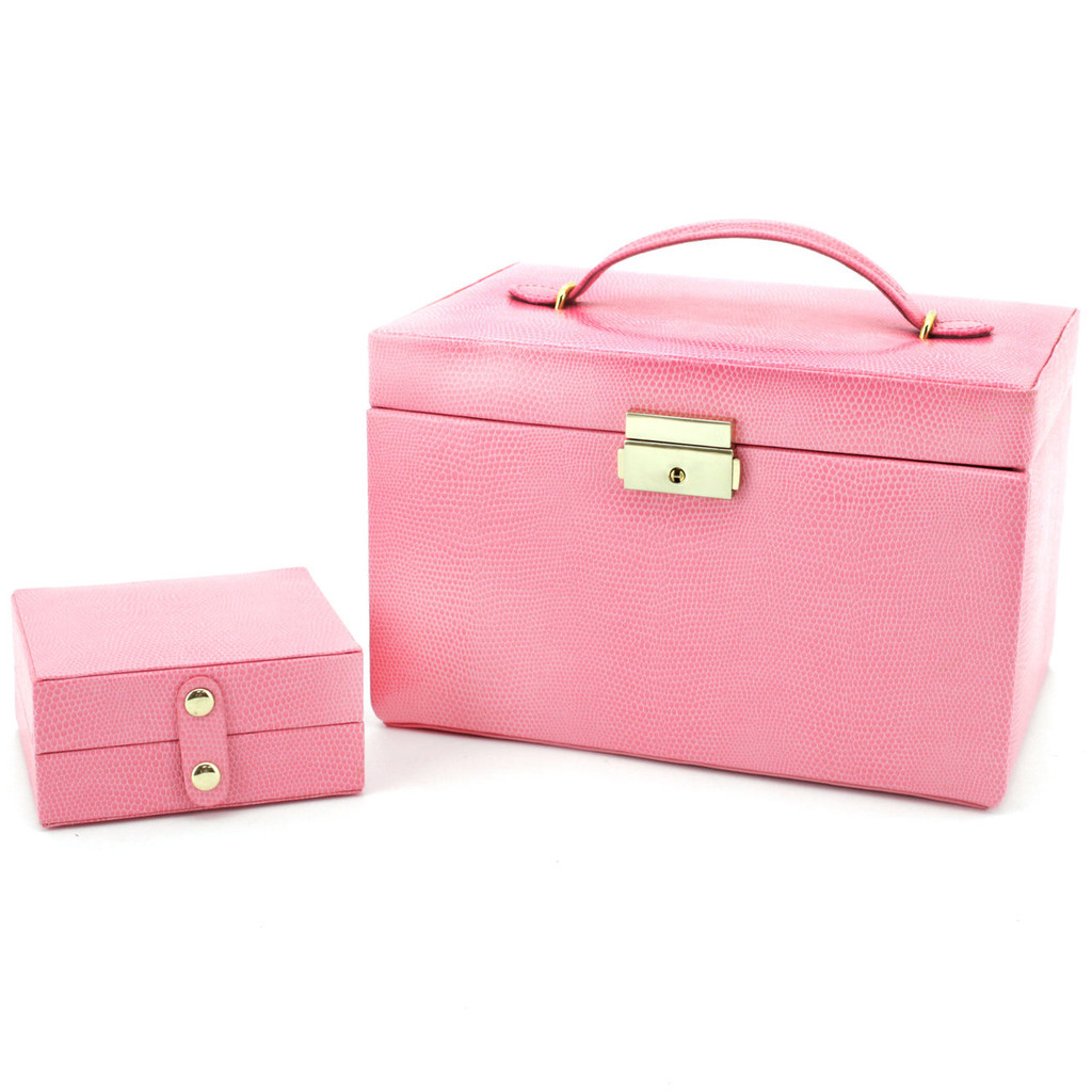 Pink Leather Jewelry Box | TechSwiss Ladies Jewelry Case TS382PINK | Main