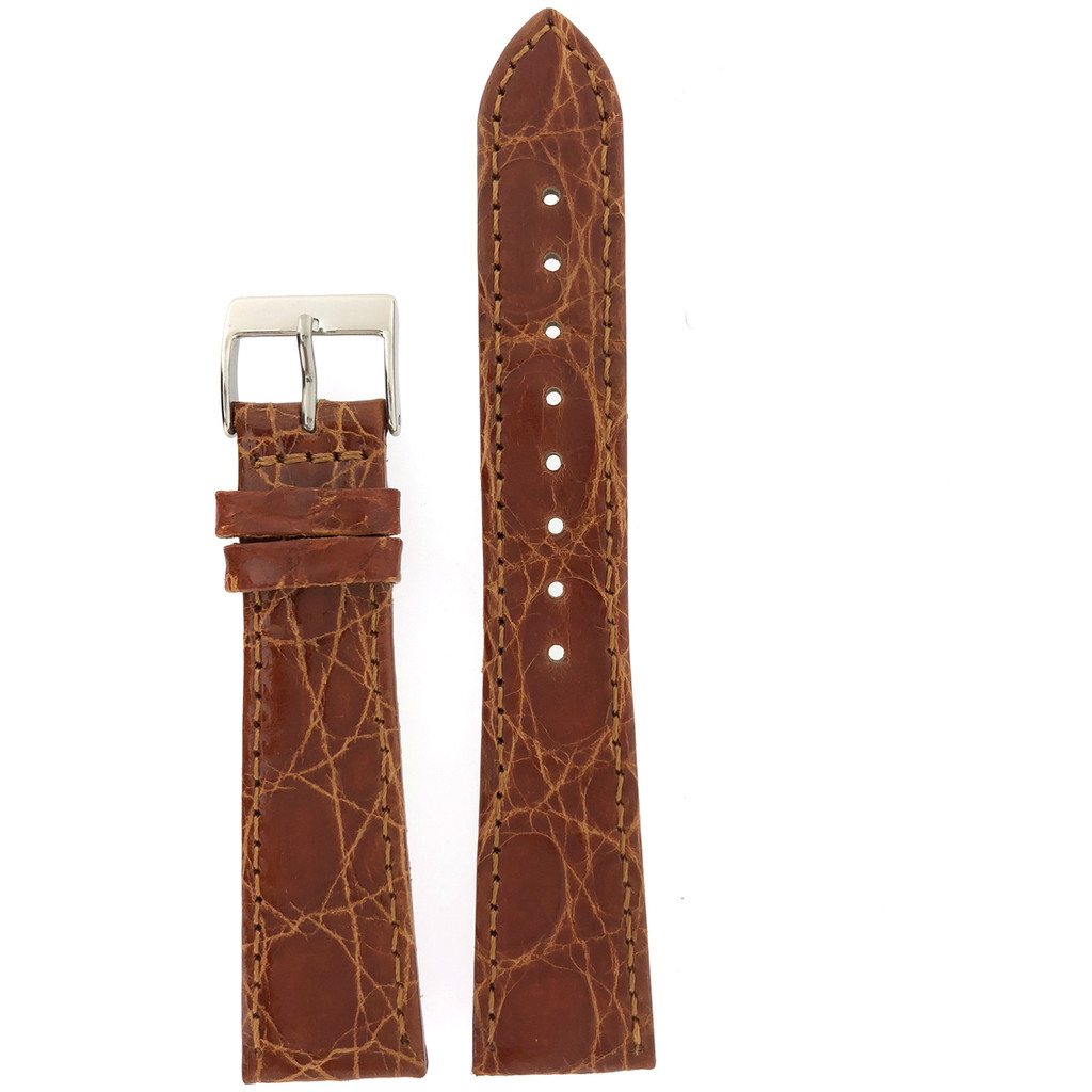 Genuine Crocodile Watch Band Honey Brown - Non Padded Stitched