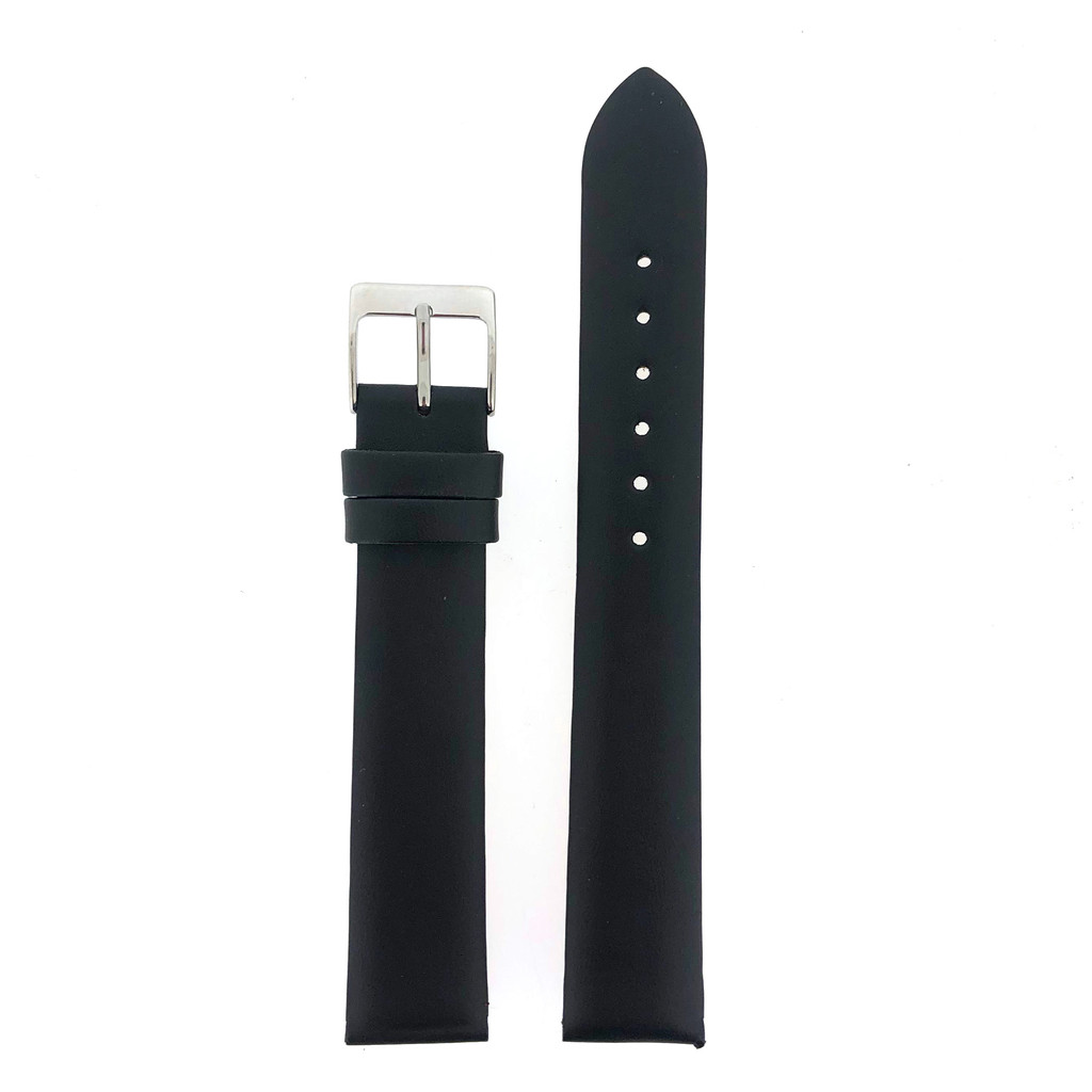 18mm Extra Long Watch Band Black Leather Smooth Mens Strap 