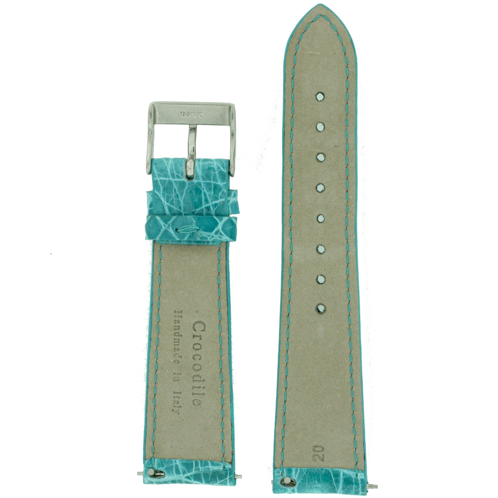 Genuine Crocodile Aqua Blue Watch Band Padded Built-In Spring Bars Ladies Length