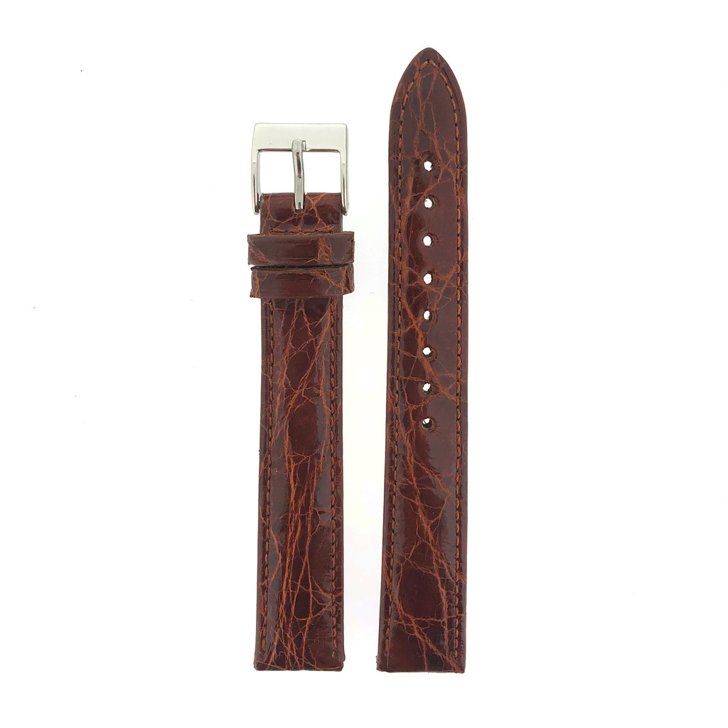 Long Genuine Crocodile Honey Brown Watch Band - Padded Stitched