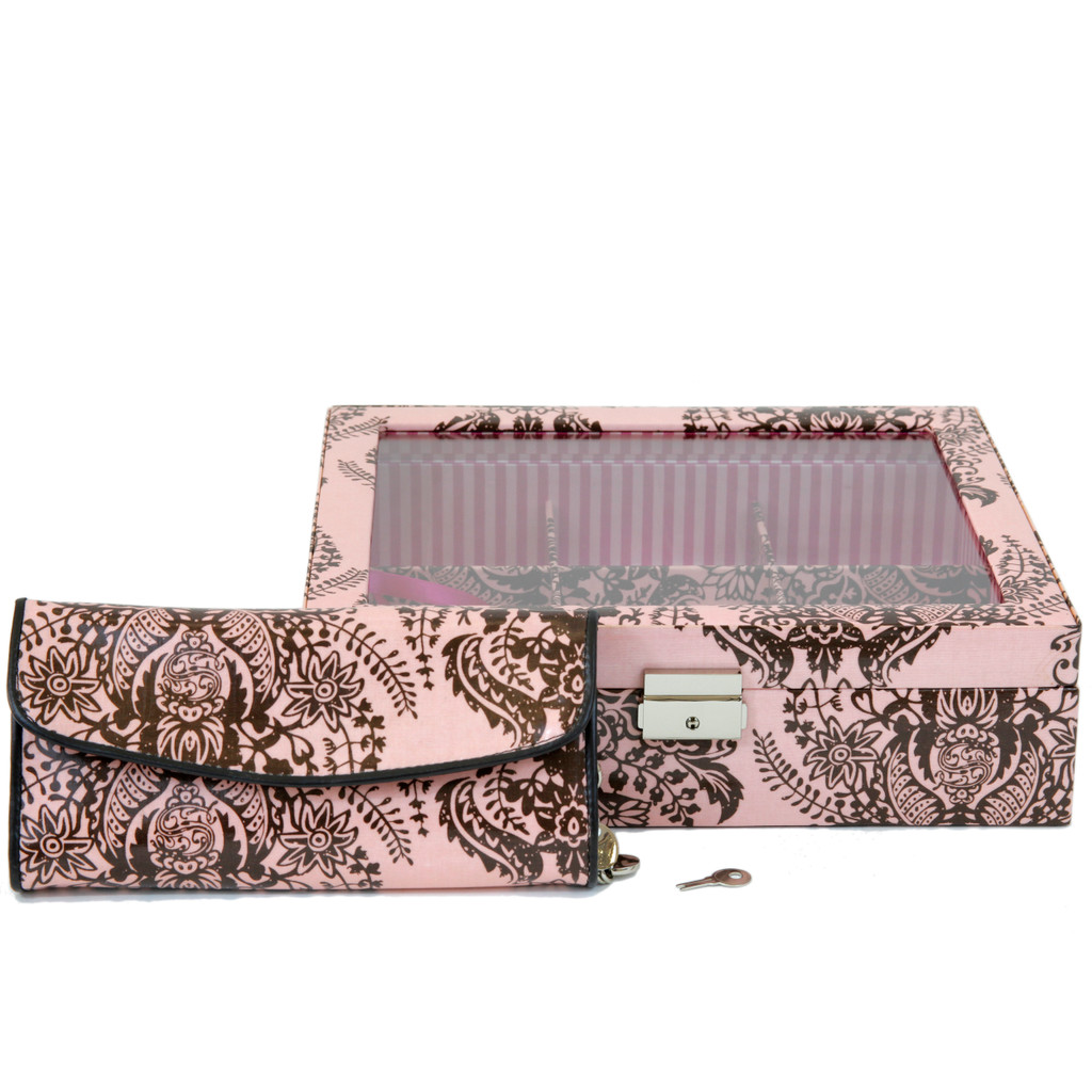 Fancy Multi Purpose Box Jewelry Box Storage Organizer Large Damask Pink