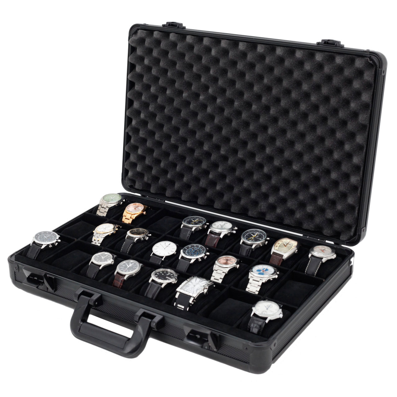 Aluminum Watch Case Black Briefcase For 24 Watches Aluminum Box Tech Swiss