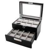 Black Watch Box - Store up to 16 boxes - Black with Metal Tabs - Main