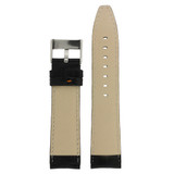 Watch Band Black Leather Crocodile Grain Orange Stitching 20mm - 24mm