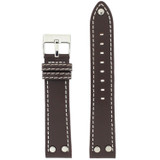 Leather Pilot Style Watch Band Brown White Stitching with Tabs 20mm - 24mm