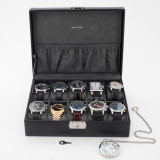 10 Slot Black Watch Box with Lock Key Lined Pocket front