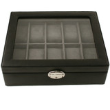 Leather Black Grey interior 10 Watch Box display case front