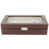 12 Slot Leather Brown Watch Box Large XL 60mm Wide Watches Display Window | Front