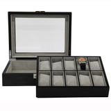 Grey 10 Watch Box With Window & Removable Tray TSBOX10100GREY Front Open tray out