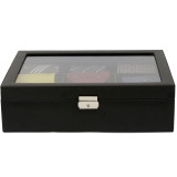 Black Leather Tie Organizer and Case | Mens Luxury Tie Organizers | TechSwiss TS6411BLK | Front