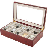 Watch Box for 10 Wood Finish | Large Fits 63m Glass Window |TSBXA10BUR front angle