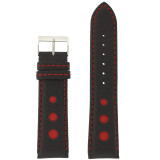 Sport Watch Band with Black Leather and Red Cut-Outs | Topstitched Watch Straps | Replacement Band LEA1263 by TechSwiss | Main
