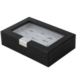 Black Wood Ring Box | Engravable Black Cufflink Case | Ring and Cufflink Storage Case | Ring and Cufflink Black Wood Box | TechSwiss | TSRB610ESSBK | Closed