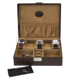 Brown Leather Storage Valet 5 Slot For Watches and Jewelry (TS5210BRN) open front facing picture