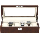 Burlwood Watch box for 6 Watches | Open Front View