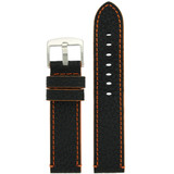 Long Black Leather Watch Band with Orange Topstitching | Durable Sport Long Leather Watch Straps  | TechSwiss LEA1368) | Main