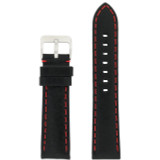 Panerai Style Watch Band Leather Black Red Stitching LEA580 | Front