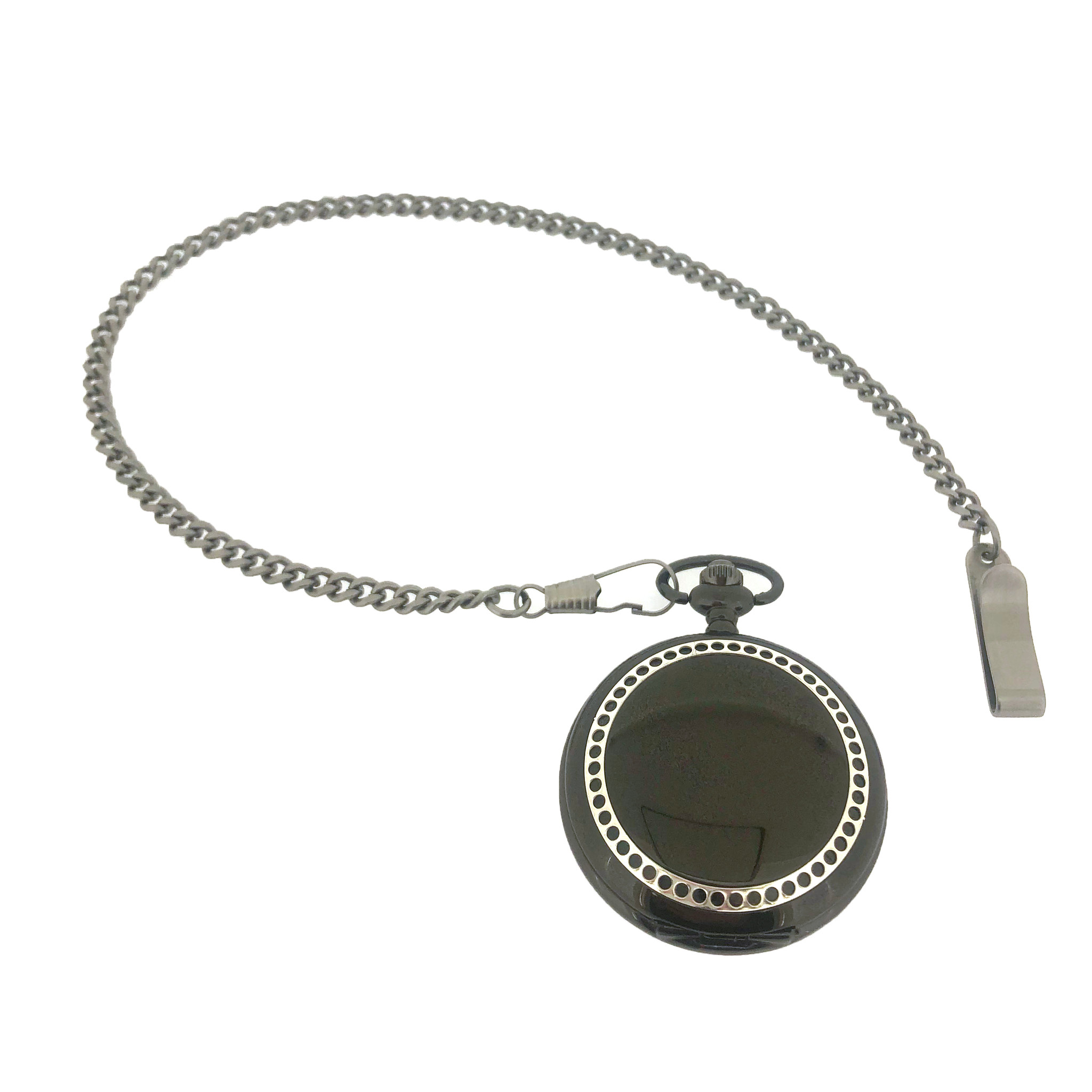 Tech Swiss Pocket Watch Chain Fob Curb Link Design Silver-Tone 14