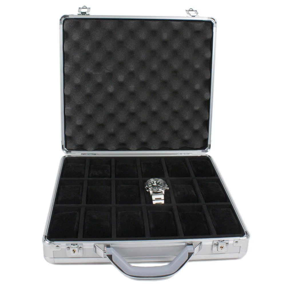 Watch Case for 18 Watches Collectors Briefcase Aluminum with Handle