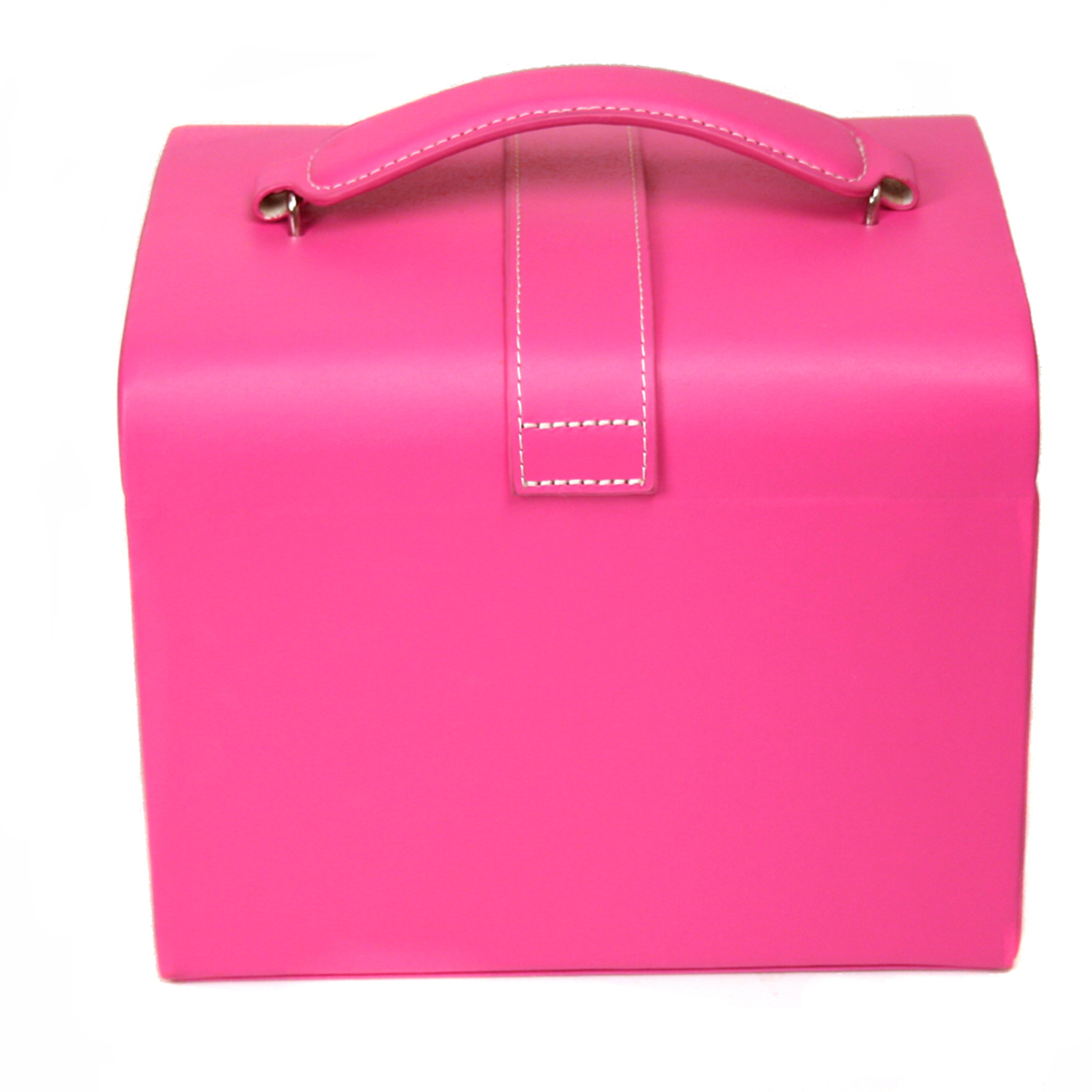 Pink Leather Large Jewelry Box with Rhinestone Buckle and Travel Case