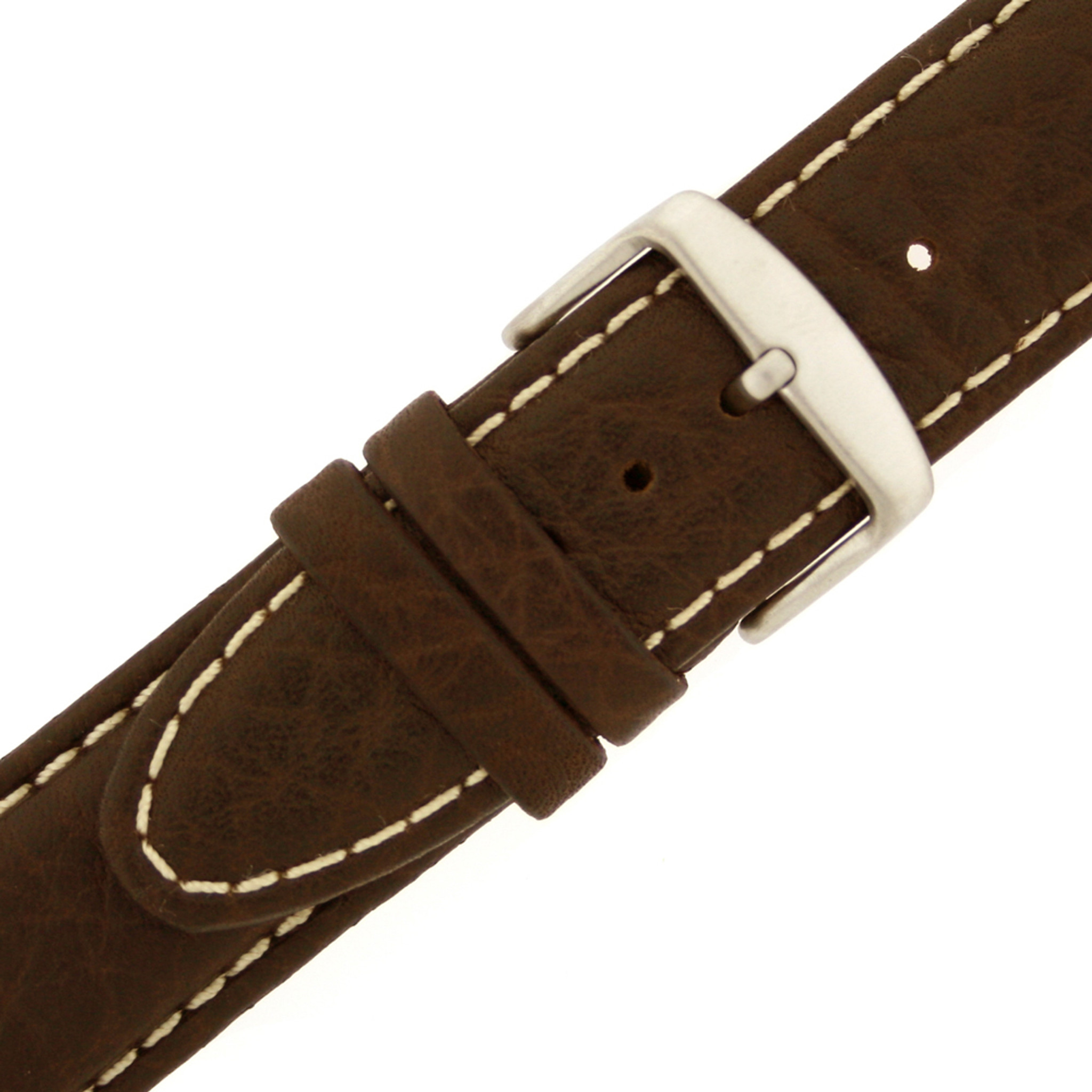 Brown Leather Watch Band with White Topstitch 18 - 24 mm