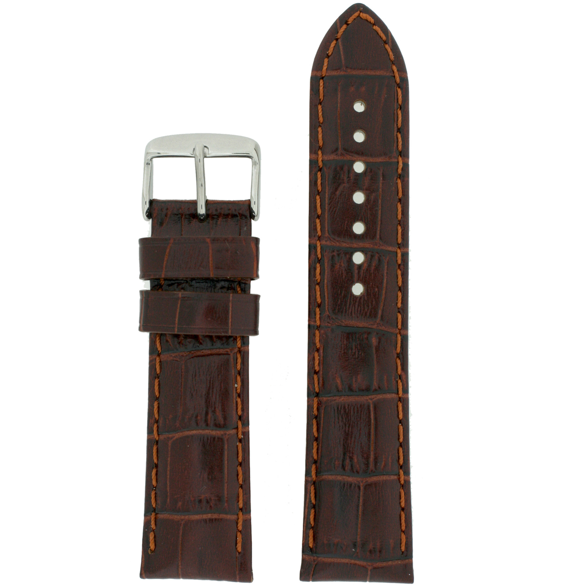 Crocodile Grain Padded Leather Watch Band in Brown Comfortable ...