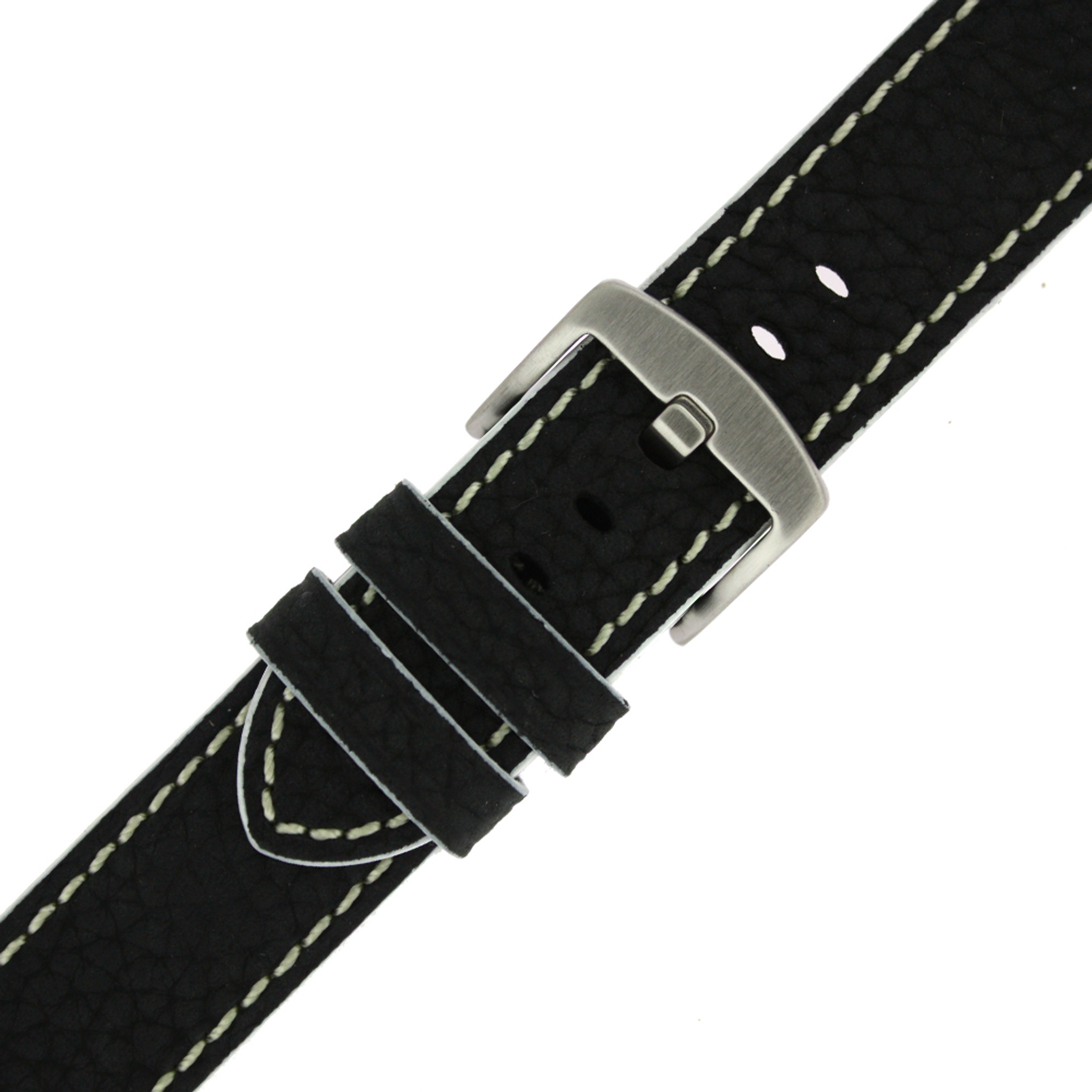 20mm Black Horween Rallye Watch Strap White Stitch