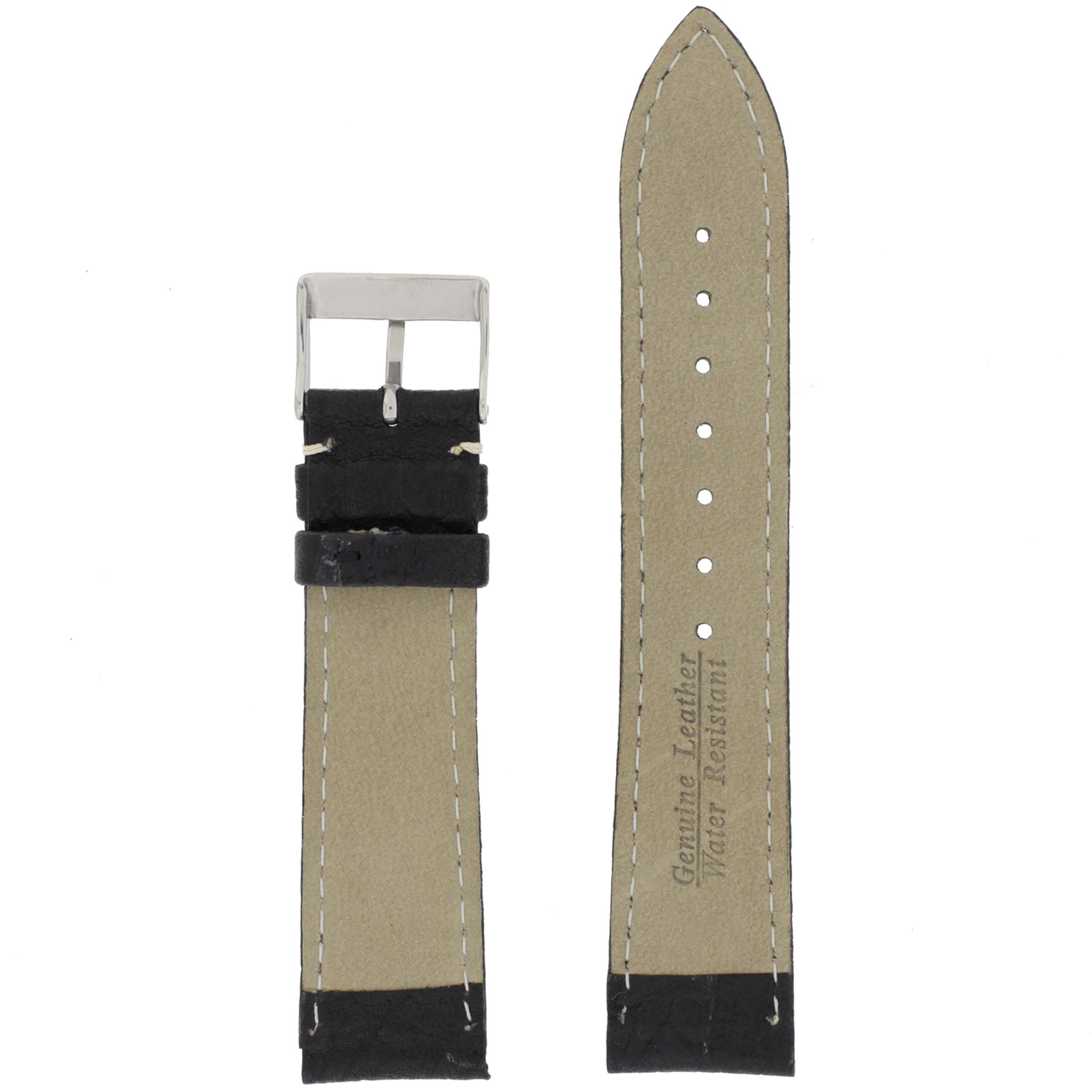 BLACK Canvas & Leather Watch Strap Band Slate WHITE Stitching 