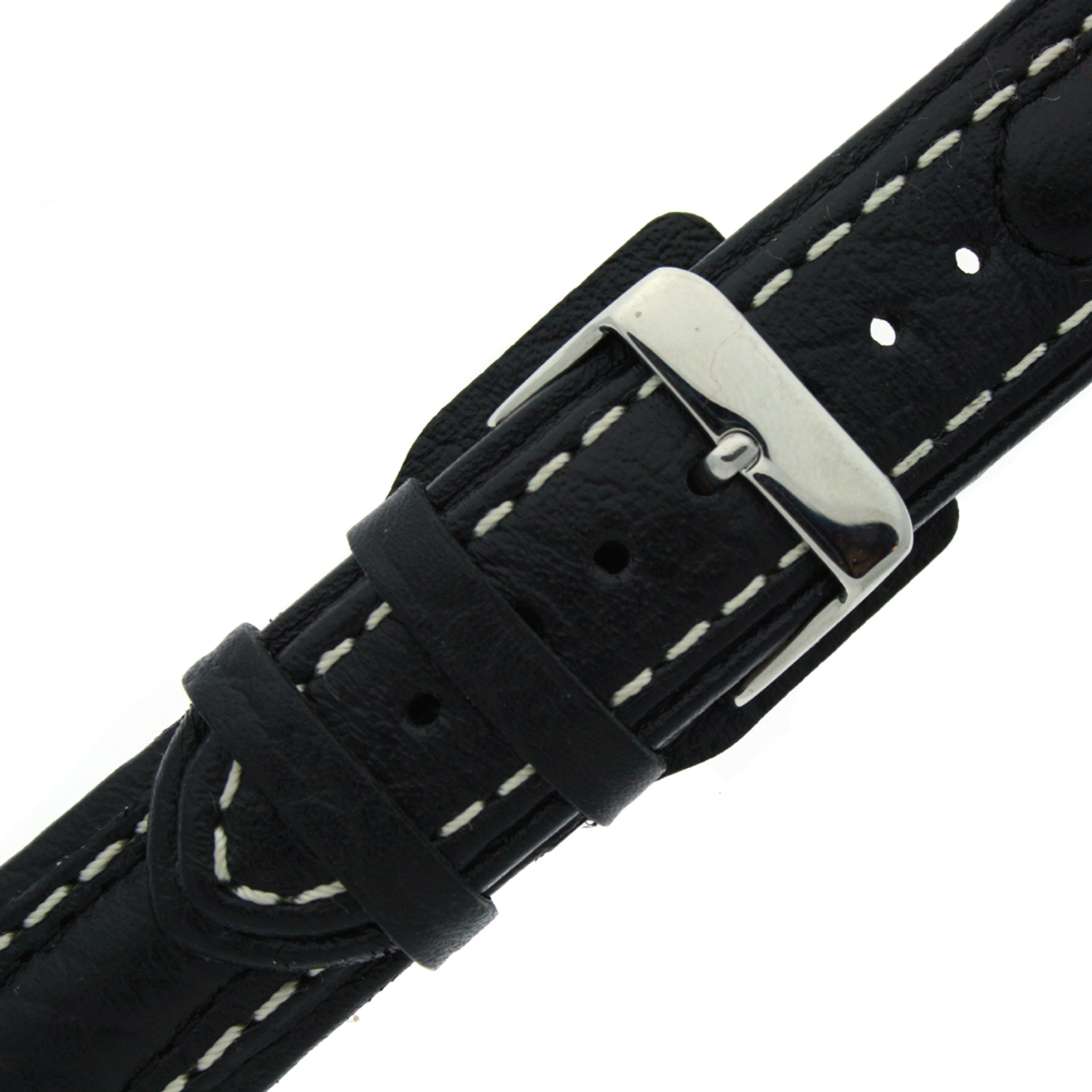 Black Leather Strap with Black Stitching and Gold-tone Buckle 20mm / Black / Leather