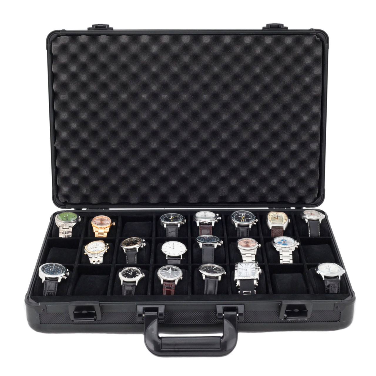Aluminum Watch Case Black Briefcase For 24 Watches Aluminum Box Tech Swiss