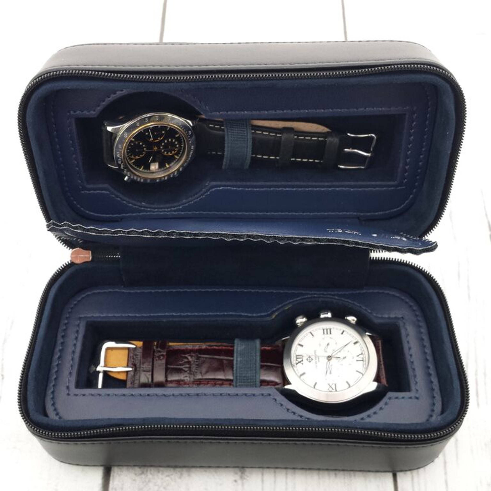 Leather Watch Travel Roll Case for 2 Watches